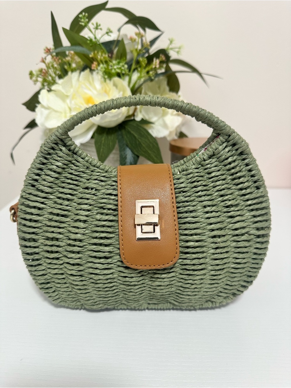 Olive Green Woven Crossbody Bag Boutique Style”